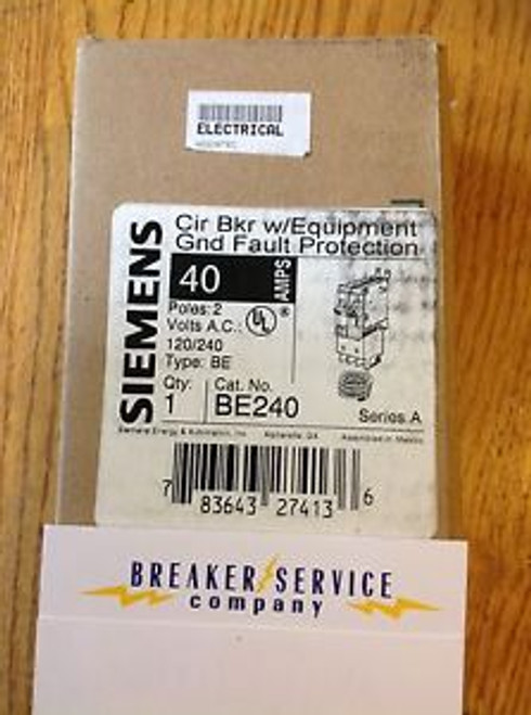 Siemens Ite Be240 Circuit Breaker 2P 40Amp Equipment Protection Ground Fault Ble