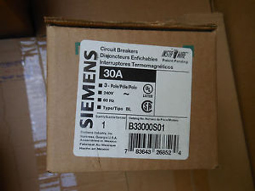 Siemens B33000S01 Circuit Breaker 3Pole 30Amp Shunt Trip Bl B330 Warranty! New