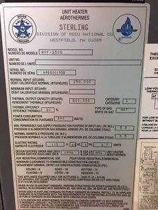 Sterling QVF-250S 250000 BTU  Heater
