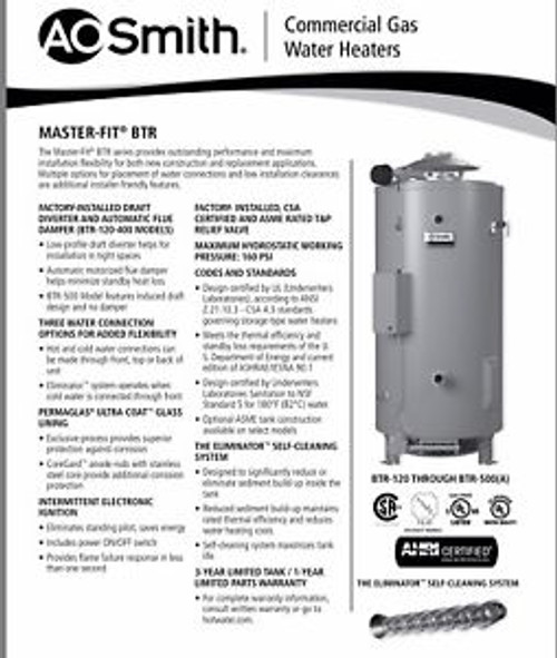 AO SMITH BTR-120 MASTER-FIT NATURAL GASWATER HEATER - AUTHORIZED DISTRIBUTOR