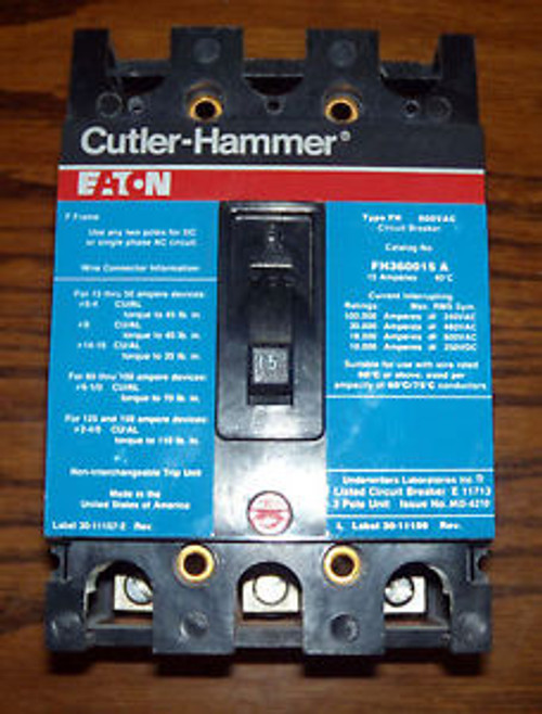 Eaton Cutler Hammer 15 Amp 600 Vac 3 Pole Fh360015  Fh360015A