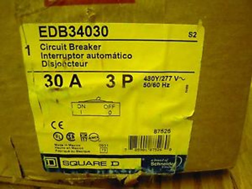 New In Boxsquare D Edb34030 3 Pole 30 Amp 277/480 Volt Circuit Breaker