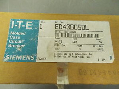 Siemens Ite Circuit Breaker 50A 480V 3 Pole Cat# Ed43B050L