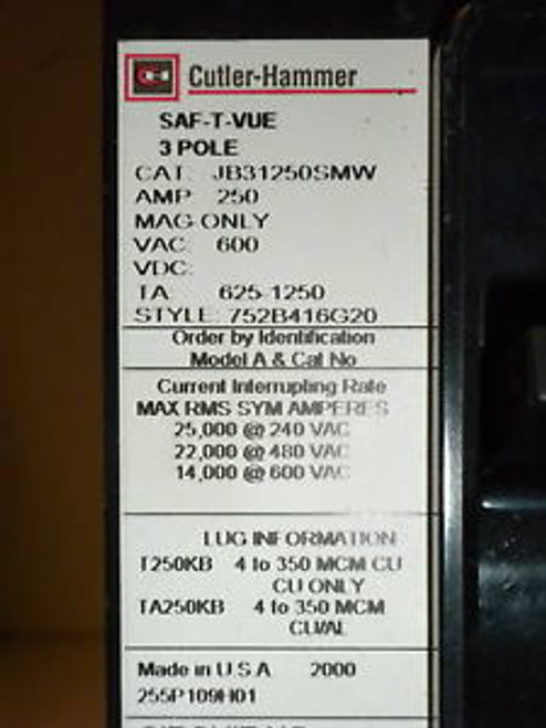 New Cutler Hammer  Circuit Breaker 250 Amp 600 Volt New