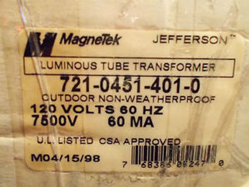 Magnetek-Jefferson 7560 Neon Transformer Telsa Coil No Gfi! New Old Stock