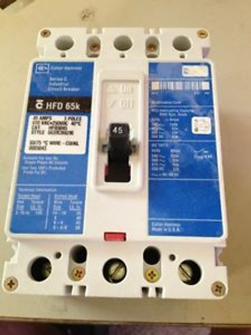 Cutler Hammer Hfd 65K Series C 45 Amp 3 Pole Hfd3045 Circuit Breaker