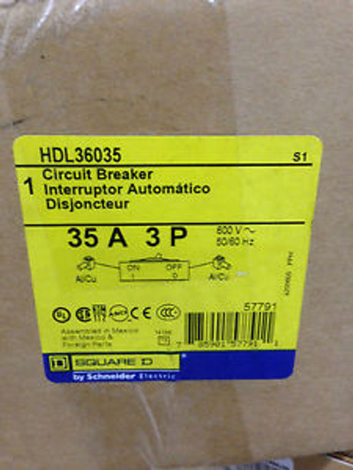 Square D Hdl36035 Circuit Breaker 35Amp/600V/3Pole