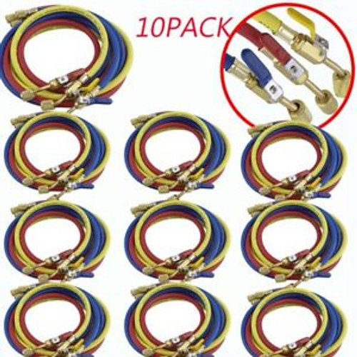 10Pack 60 Hvac 1/4 Sae 600 Psi Charging Hose W/Shut Refrigerant R410A R134A M2