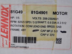 NEW Lennox 1/5Hp 230V 825/3-Speed Fan Blower Motor OEM 81G49 81G4901