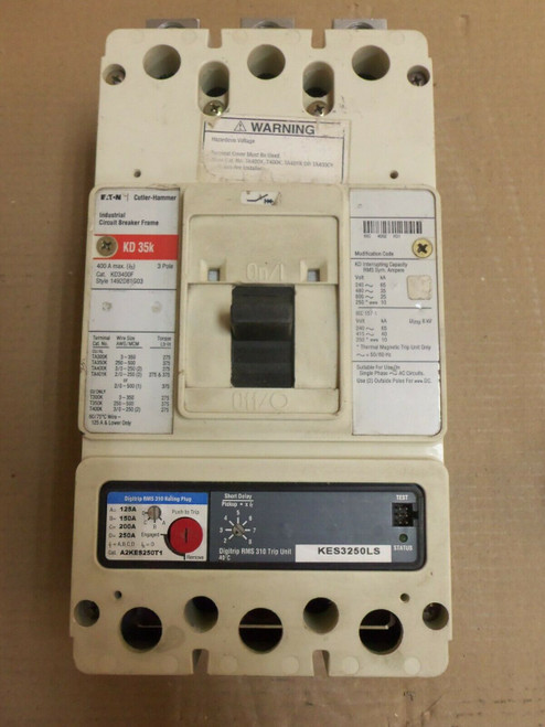 Eaton KD 35K KD3400F 3 Pole 250 Amp Trip 600V Red Label KD3250 Circuit Breaker