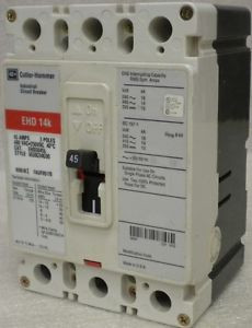 CUTLER HAMMER  EHD3045L 480 VAC  45 Amp 3 Pole CIRCUIT BREAKER