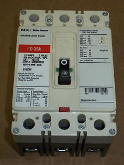 Cutler Hammer FD 35k 3 pole 110 amp 600v FD3110 Circuit Breaker RED Chipped