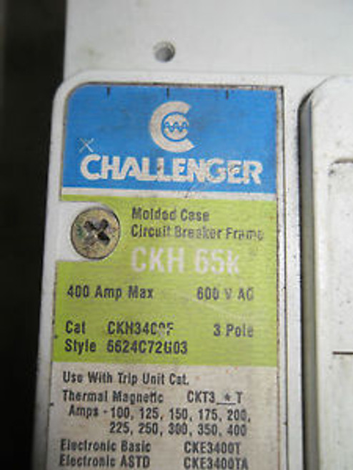 (X8-21) 1 USED CHALLENGER CKH3400F CIRCUIT BREAKER & THERMAL TRIP UNIT CKT3400T