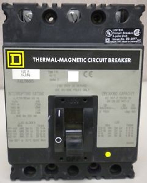 SQUARE D FAL36015 600 VAC 15 Amp 3 Pole CIRCUIT BREAKER