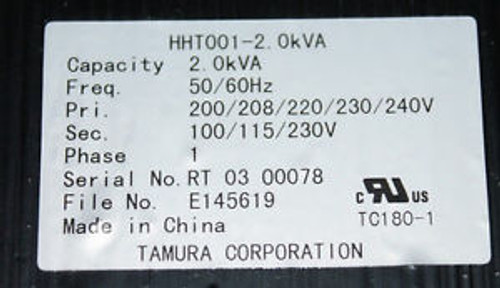 Tamura Corp Used Transformer 2.0kva HHT001-2.0kva