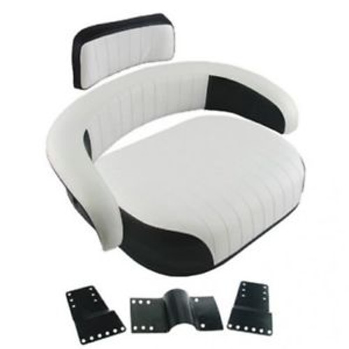 Seat Assembly With Bracket Vinyl Black/White Pleated Cushion International 1066