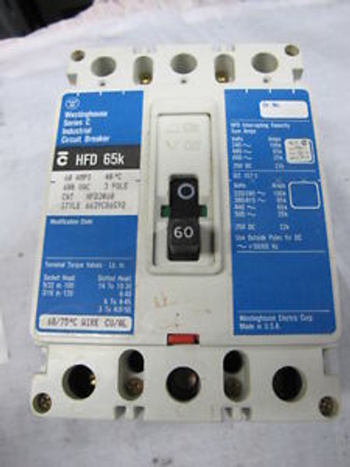 Westinghouse HFD3060 3 POLE 60 AMP 600 VOLT Circuit Breaker