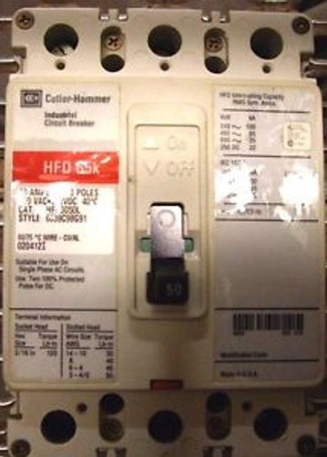 Cutler Hammer Motor Circuit Breaker  HFD3050L  50A 3-Pole 600V