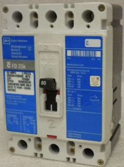 WESTINGHOUSE  FD3080  600 VAC  80 Amp  3 Pole CIRCUIT BREAKER