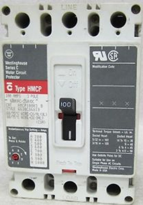 WESTINGHOUSE  HMCP100R3  600 VAC  100 Amp 3 Pole CIRCUIT BREAKER