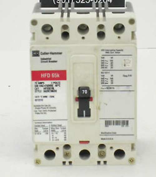 CUTLER-HAMMER HFD3070L 3 Pole 70 Amp 600 Volt Circuit Breaker