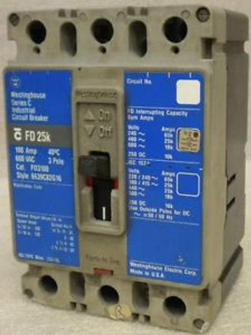 WESTINGHOUSE  FD3100  600 VAC  100 Amp  3 Pole CIRCUIT BREAKER