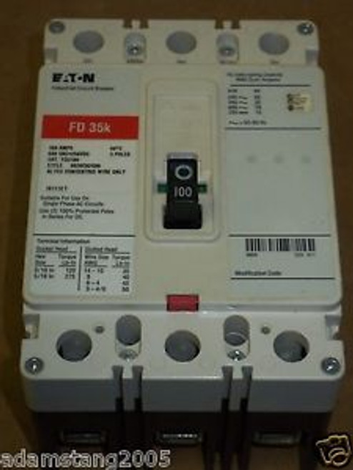 EATON  FD 35k 3 pole 100 amp 600v FD3100 Circuit Breaker