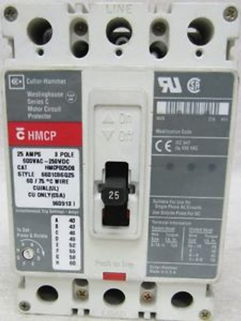 CUTLER HAMMER  HMCP025D0  600 VAC  25 Amp 3 Pole CIRCUIT BREAKER