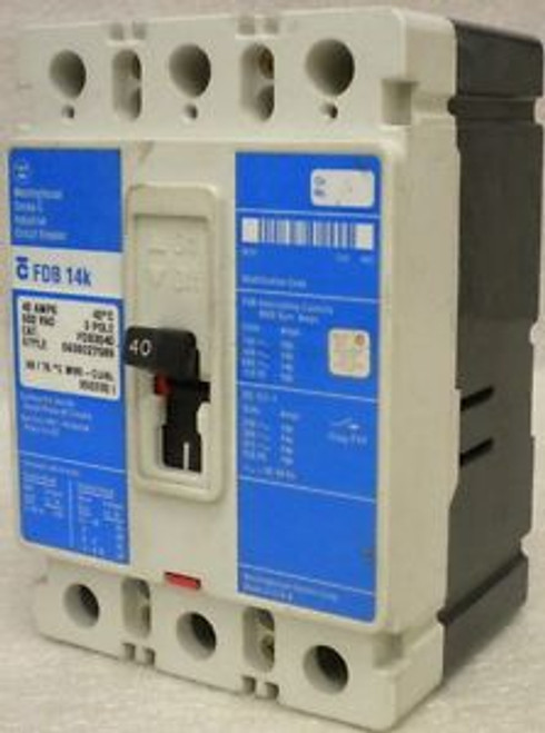 WESTINGHOUSE  FDB3040  600 VAC  40 Amp  3 Pole CIRCUIT BREAKER