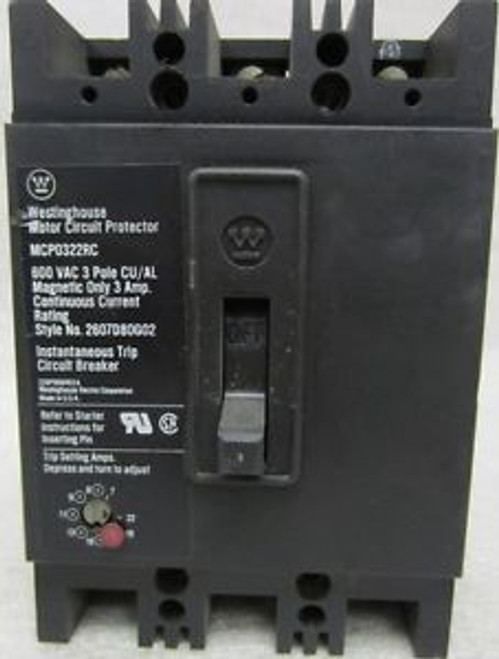 WESTINGHOUSE  MCP0322RC  600 VAC  3 Amp  3 Pole CIRCUIT BREAKER