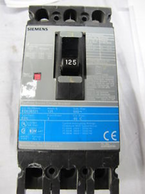 Siemens ED63B125 3 POLE 125 AMP 600 VOLT Circuit Breaker