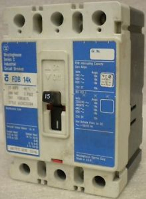 WESTINGHOUSE  FDB3015L  600 VAC  15 Amp  3 Pole CIRCUIT BREAKER