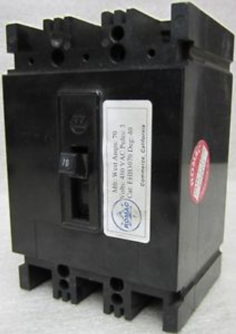 WESTINGHOUSE  EHB3070  480 VAC  70 Amp  3 Pole CIRCUIT BREAKER