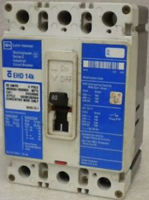 WESTINGHOUSE  EHD3080  480 VAC  80 Amp  3 Pole CIRCUIT BREAKER