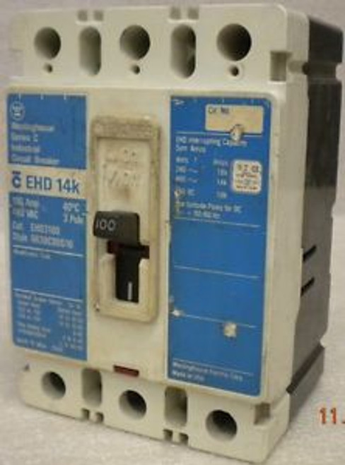 WESTINGHOUSE  EHD3100  480 VAC  100 Amp  3 Pole CIRCUIT BREAKER