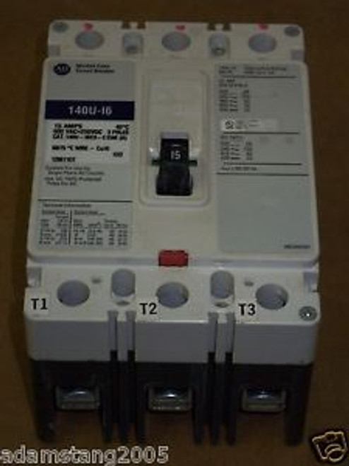 Allen Bradley 140U-16 3 pole 15 amp 600v 140U-16C3-C15M (A) Circuit Breaker