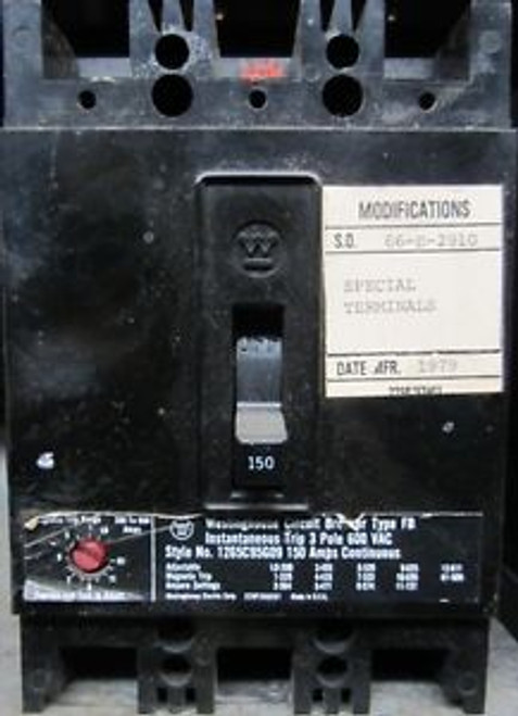 WESTINGHOUSE   FB 1265C 95G09  600 VAC  150 A  3 Pole CIRCUIT BREAKER