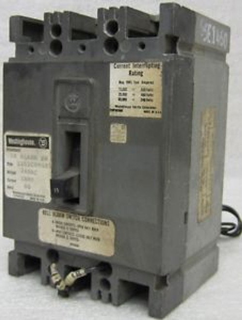 WESTINGHOUSE  HFB3015  600 VAC 15 Amp  3 Pole CIRCUIT BREAKER w/ Alarm Switch