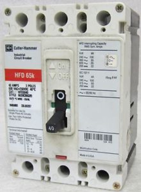 CUTLER HAMMER  HFD3040  600 VAC  40 Amp  3 Pole CIRCUIT BREAKER