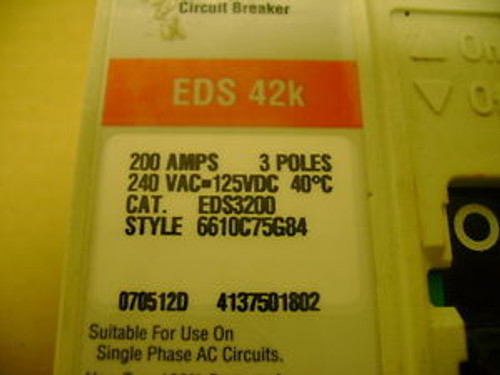 CUTLER HAMMER CIRCUIT BREAKER CAT ED53200 200A 240V 3POLE 3PHASE