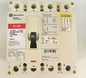 EATON CUTLER HAMMER FD Breaker 4P 150A FD4150 WA06 w/ Auxiliary FD4150WA06
