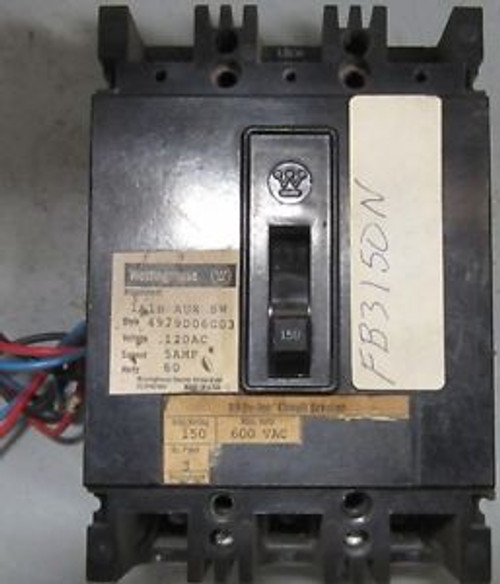 WESTINGHOUSE  FB3150N  600 VAC  150 A  3 Pole CIRCUIT BREAKER w/ AUX switch