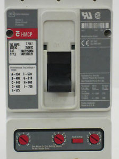 CUTLER-HAMMER HMCP250A5C 3 Pole 250 Amp 600 Volts Circuit Breaker