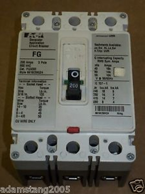 EATON FG 3 pole 200 amp 600v FG3200 Circuit Breaker Cutler Hammer