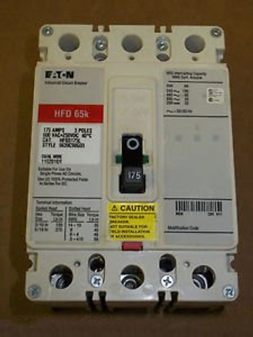 EATON HFD 65k 3 pole 175 amp 600v HFD3175L Circuit Breaker CUTLER HAMMER