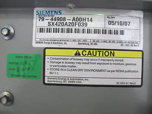 Siemens SX420A20F039 2000 Amp Feeder Bus USED