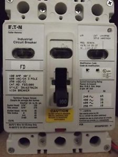 FD3100S Eaton Cutler Hammer 3P 600V 100A Industrial Circuit Breaker