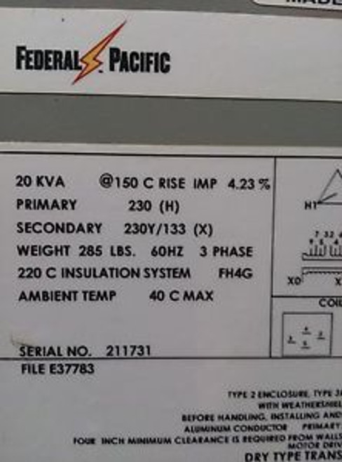 Federal Pacific 211731 20 KVA 3 Phase