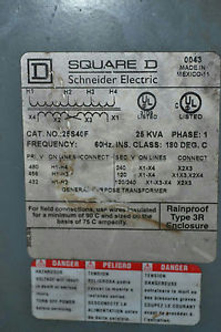 Square D 25S40F Transformer 25 Kva