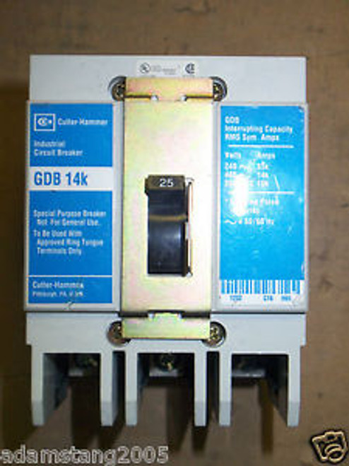 Cutler Hammer GDB GDB3025 3 Pole 25 amp Circuit Breaker